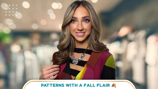 Models wearing colorful fall prints and patterned outfits from Second Story in Albuquerque.