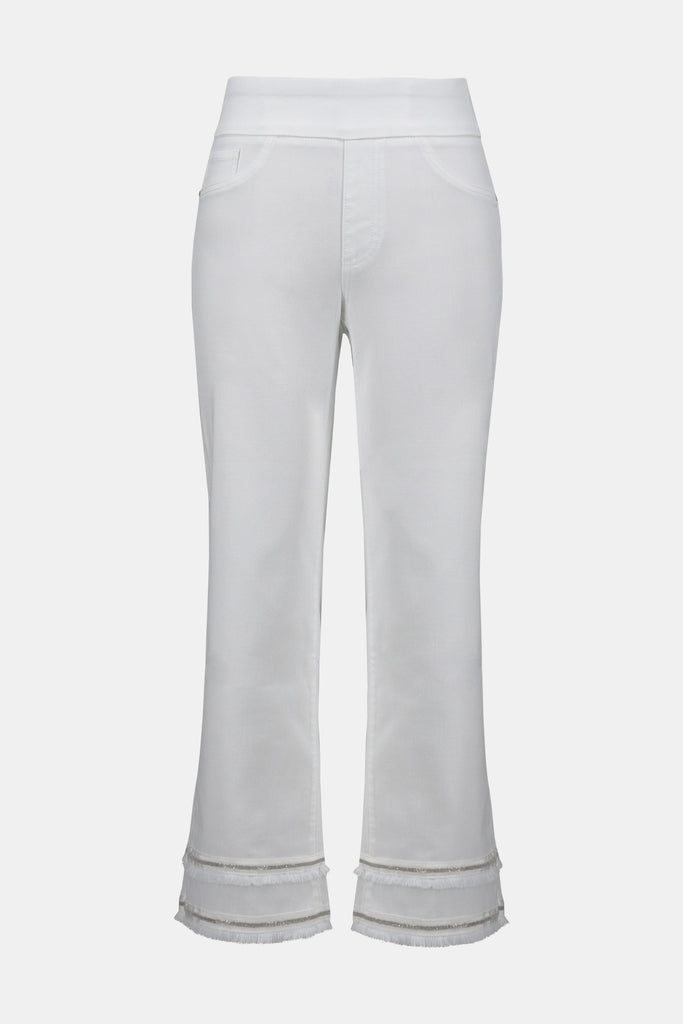 Stretch Straight Crop Pull-On Jeans with Beading
