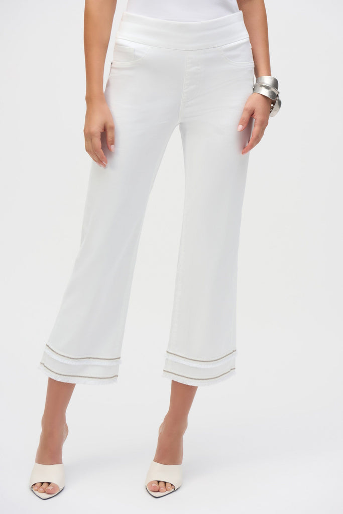 Stretch Straight Crop Pull-On Jeans with Beading