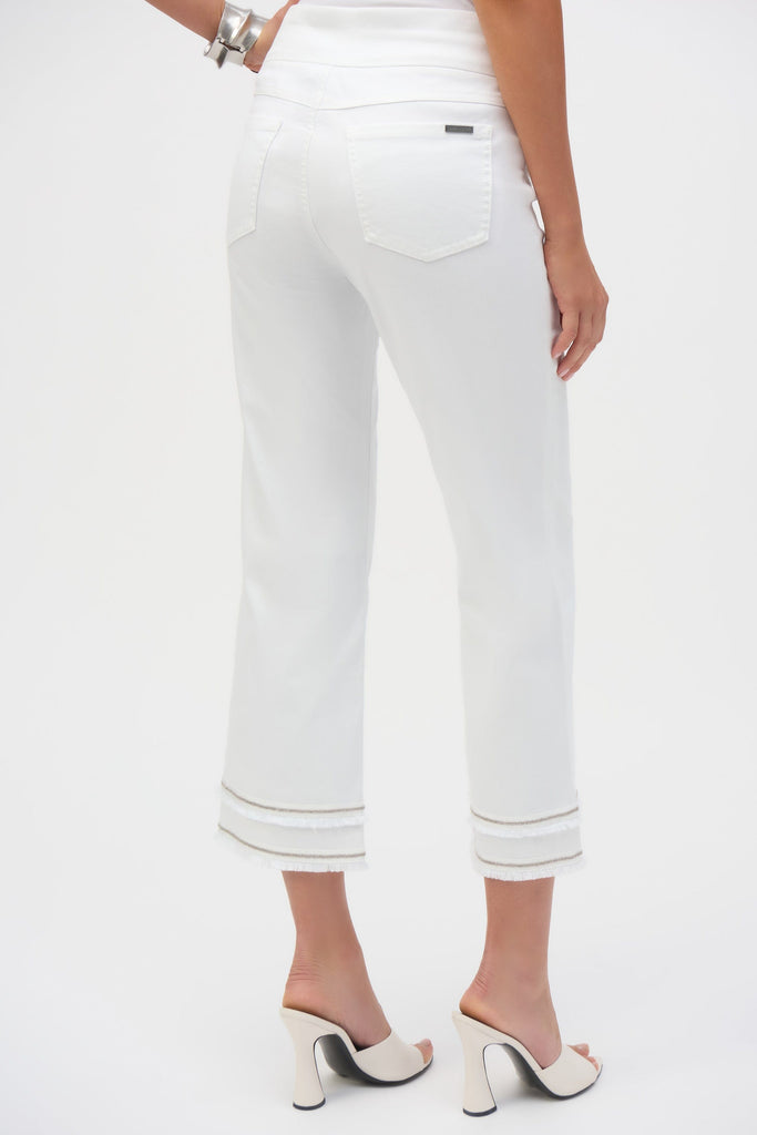 Stretch Straight Crop Pull-On Jeans with Beading