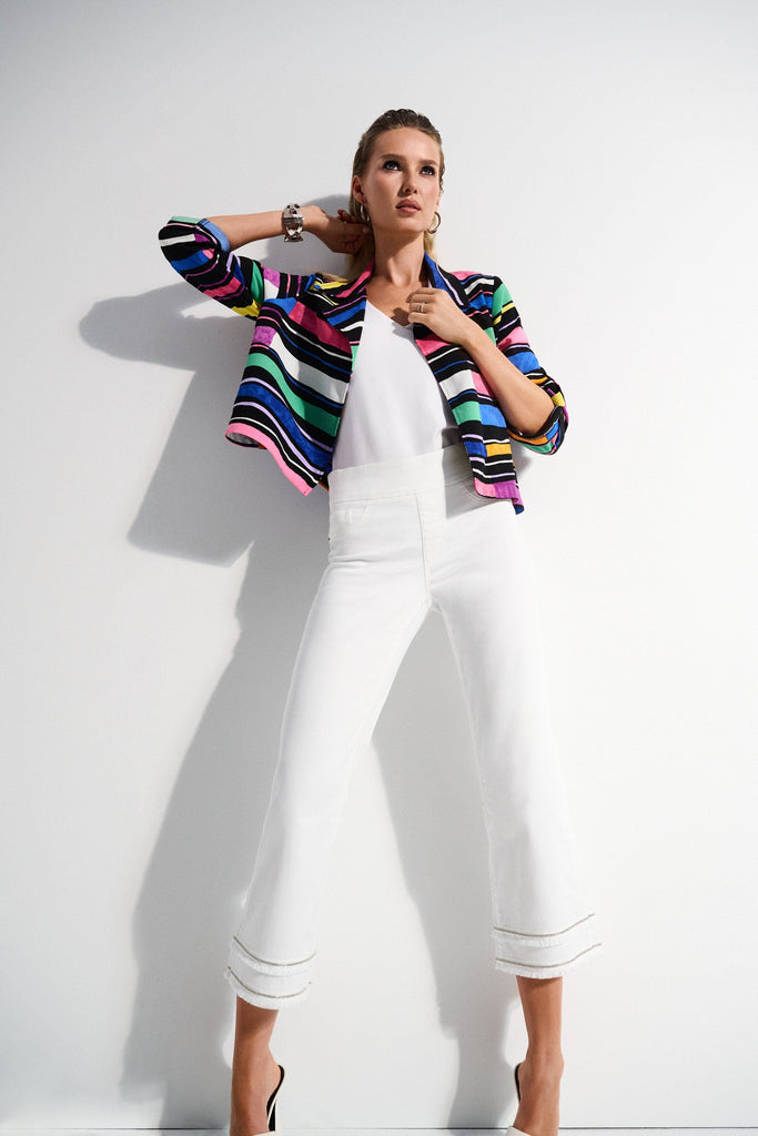 Stretch Straight Crop Pull-On Jeans with Beading