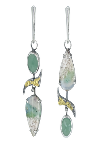 Blue Opalized Petrified Wood and Chalcedony Earrings
