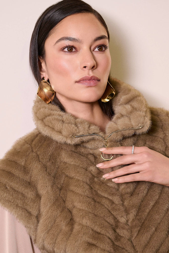 Chevron faux fur mock nk Vest