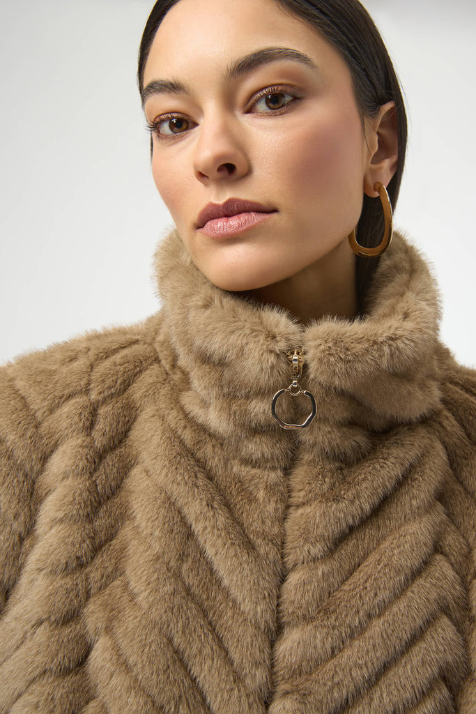 Chevron faux fur mock nk Vest