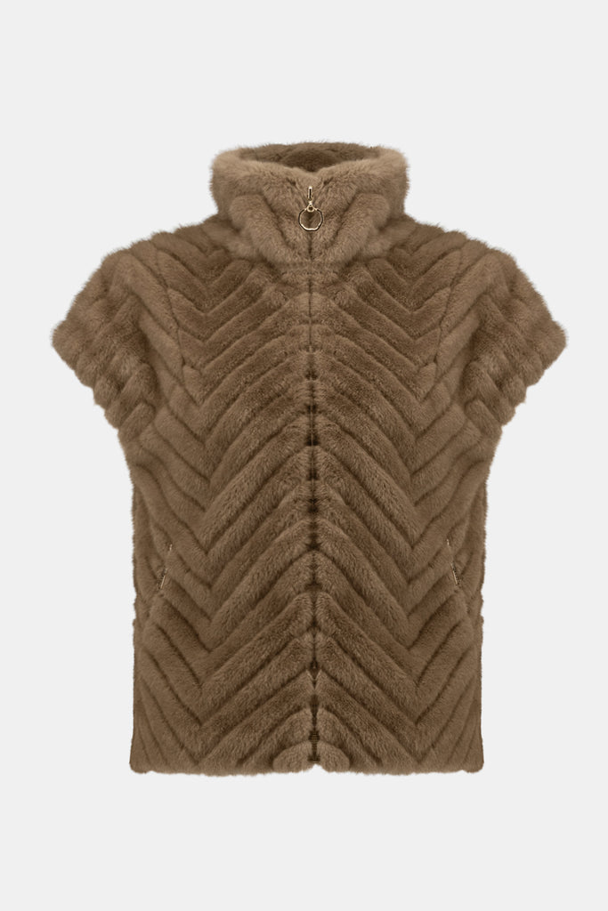 Chevron faux fur mock nk Vest