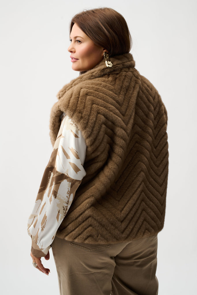 Chevron faux fur mock nk Vest