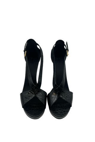 Givenchy Black Croc-Embossed Strappy Stacked Heels