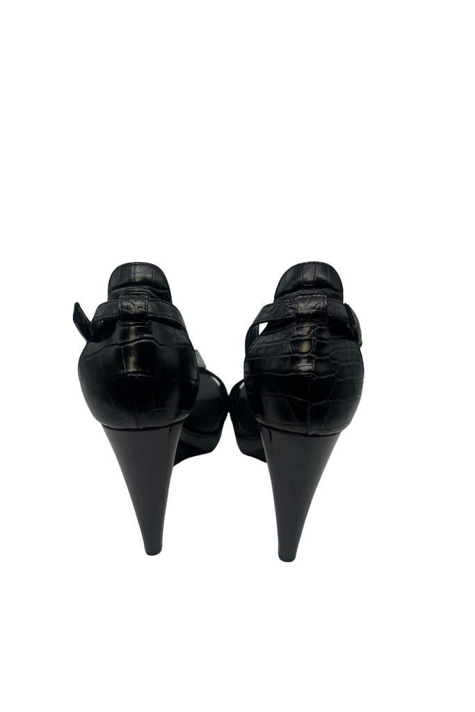 Givenchy Black Croc-Embossed Strappy Stacked Heels
