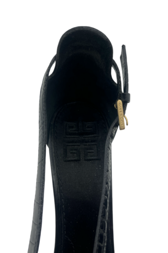 Givenchy Black Croc-Embossed Strappy Stacked Heels