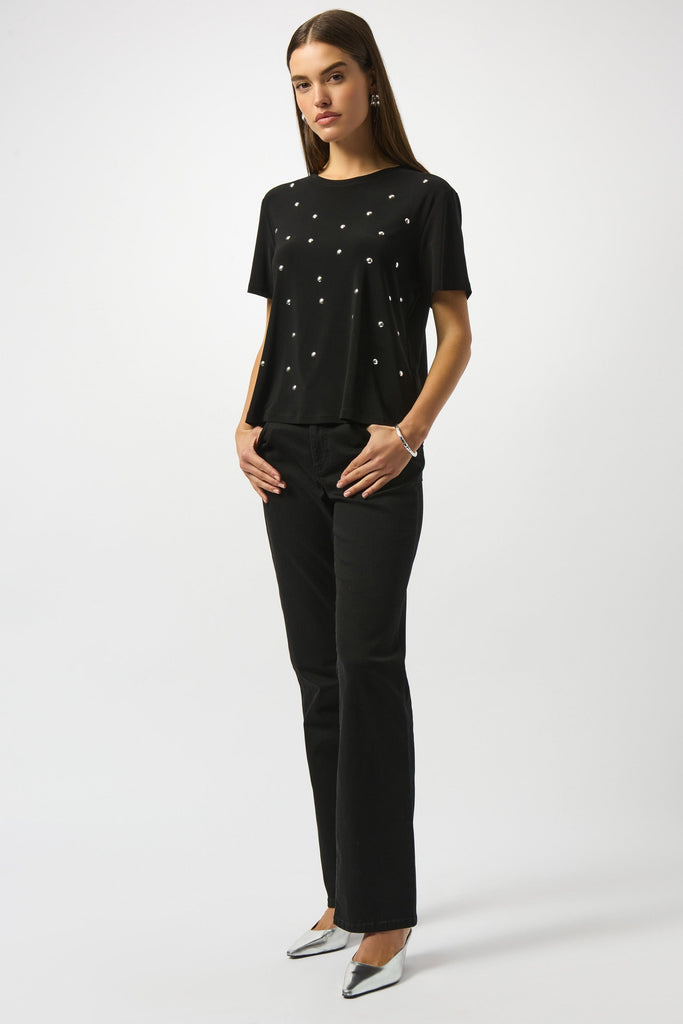 Women's Silky Knit T-Shirt with Metallic Stud Details