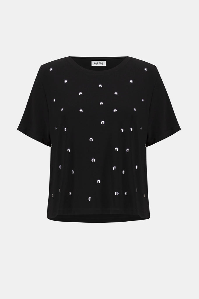 Women's Silky Knit T-Shirt with Metallic Stud Details