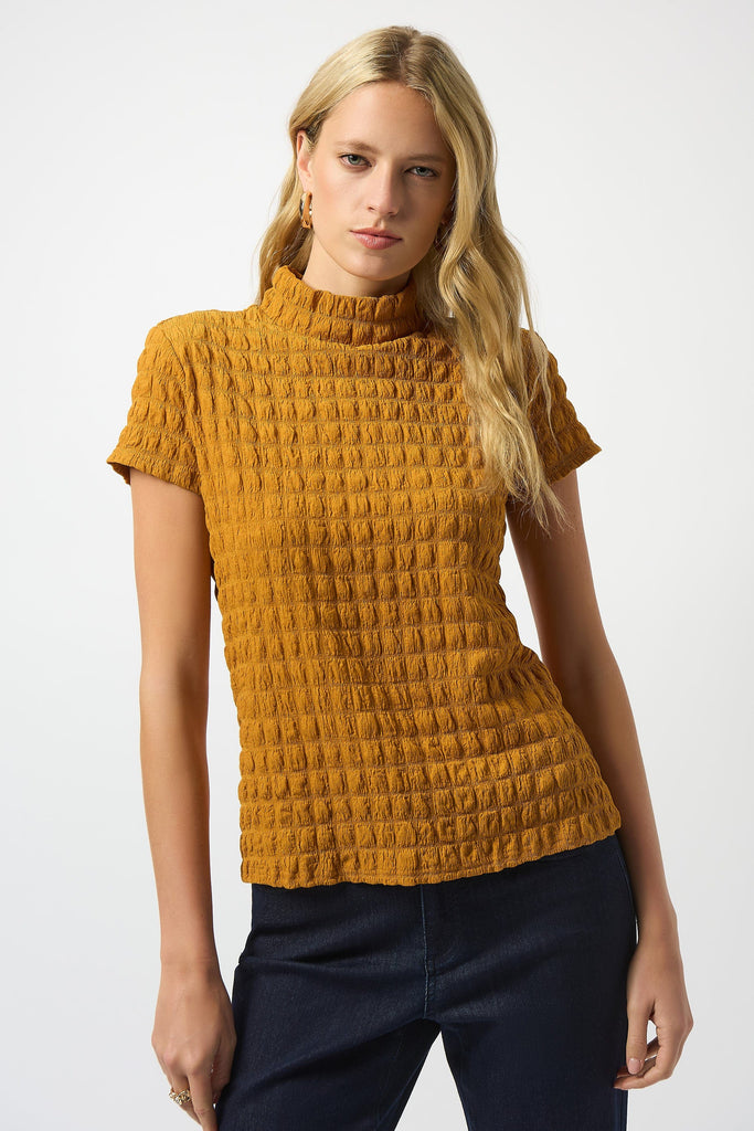 Women’s Fitted Bubble Knit Top with Mock Collar