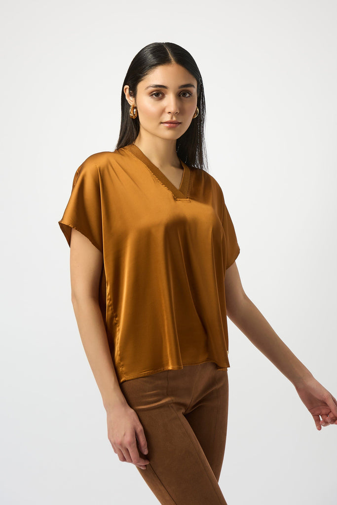 Women's Satin V-Neck Top with Dolman Sleeves
