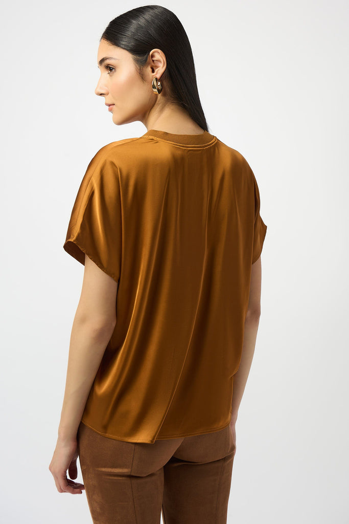 Women's Satin V-Neck Top with Dolman Sleeves