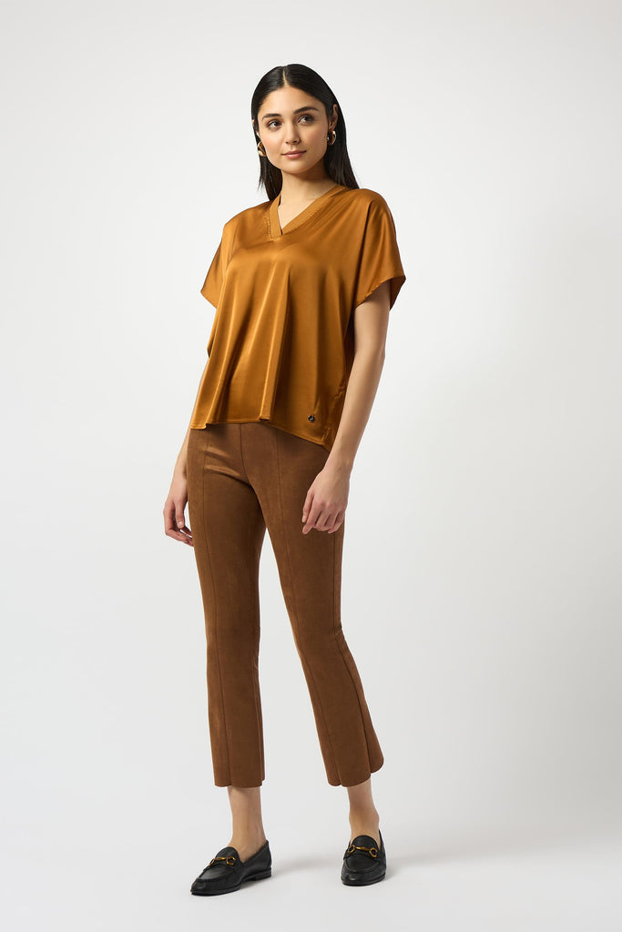 Women's Satin V-Neck Top with Dolman Sleeves