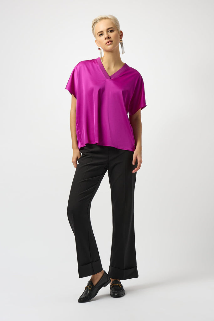 Women's Satin V-Neck Top with Dolman Sleeves
