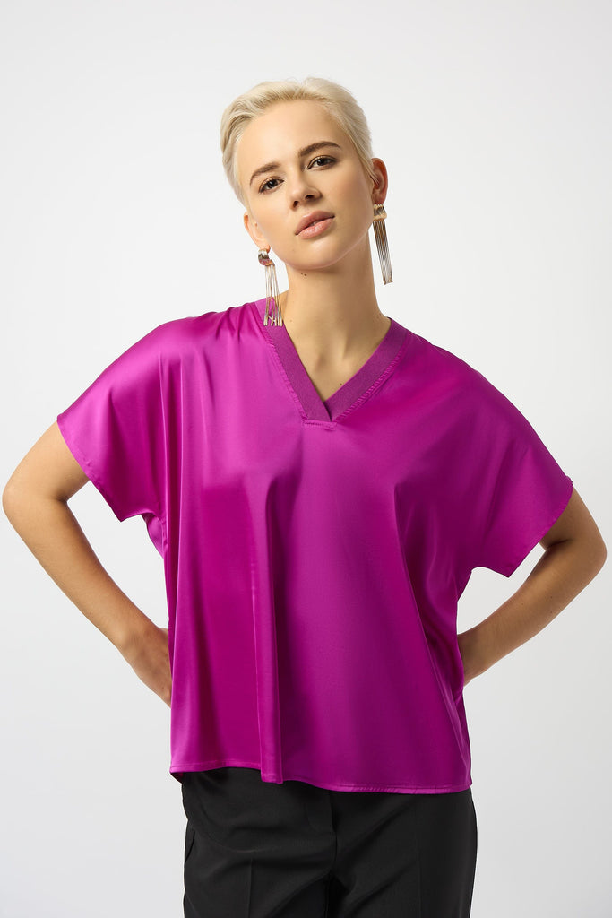 Women's Satin V-Neck Top with Dolman Sleeves