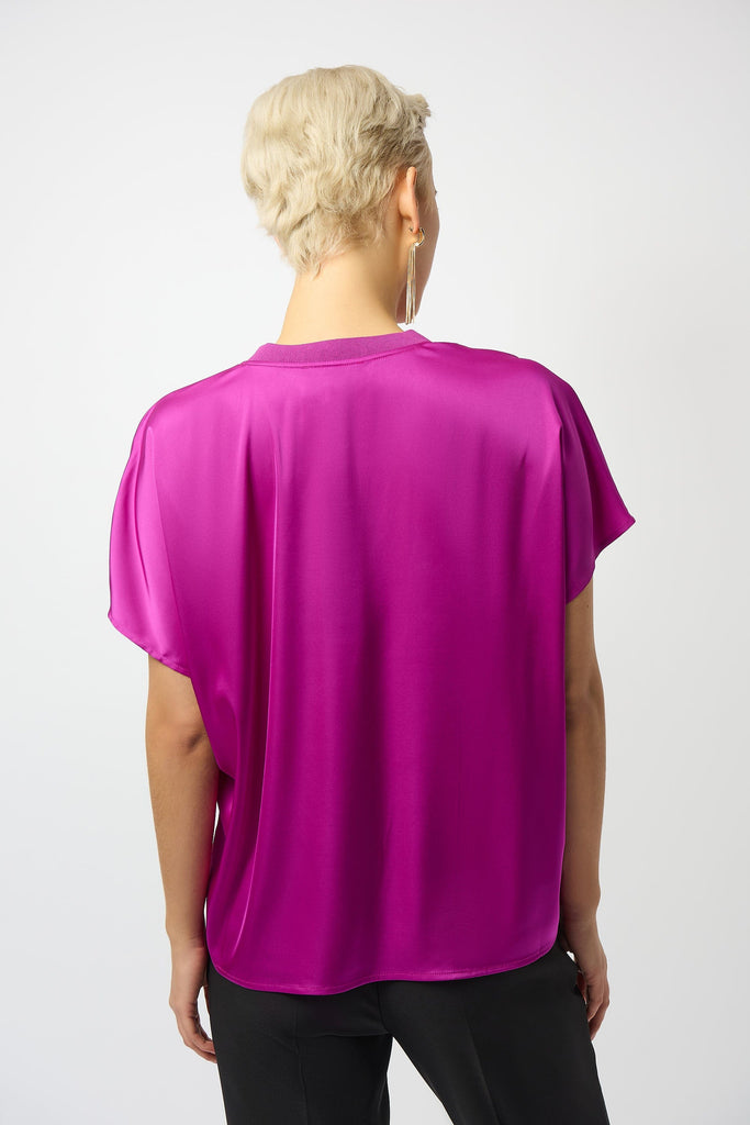 Women's Satin V-Neck Top with Dolman Sleeves