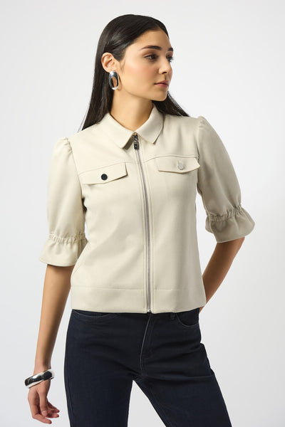 Modern Scuba Suede Jacket with Puff Sleeves