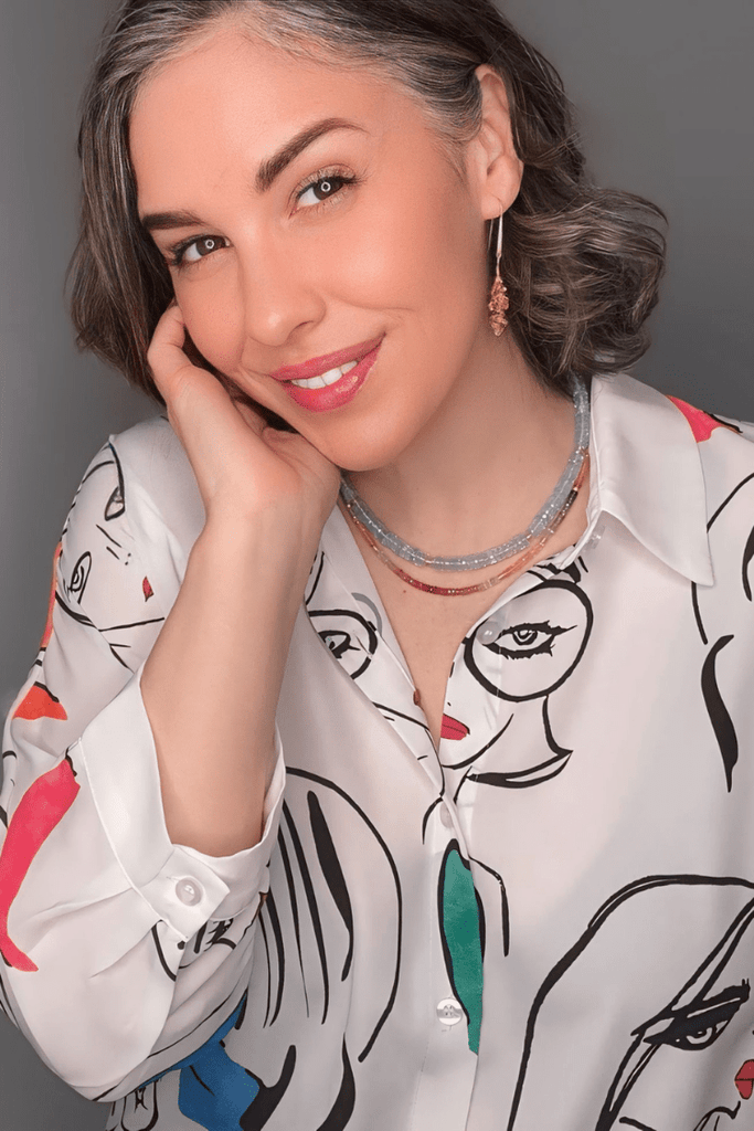 "Faces" button down Blouse