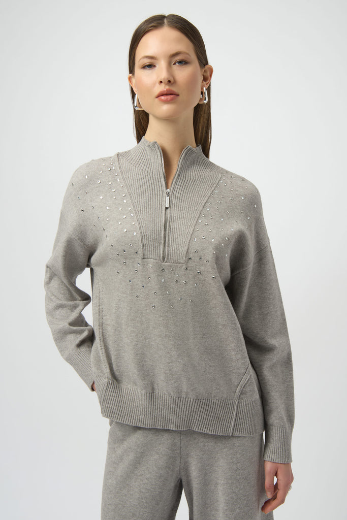 Mock nk knit rhinestones Sweater