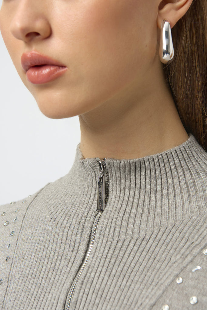 Mock nk knit rhinestones Sweater