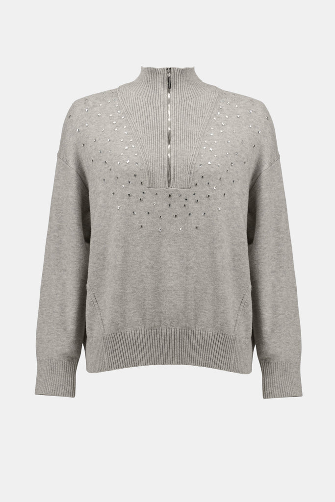Mock nk knit rhinestones Sweater