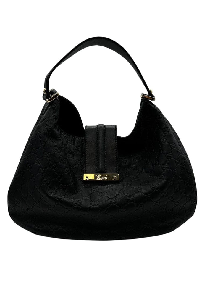 Gucci Black Leather Embossed Guccisima Vintage Hobo Bag