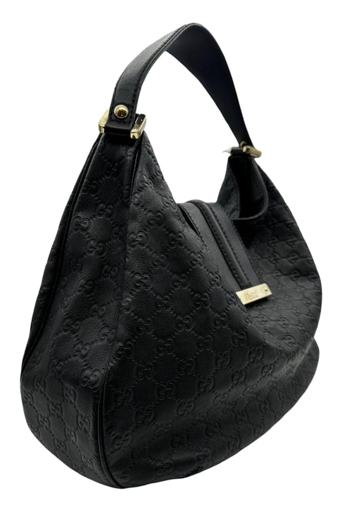 Gucci Black Leather Embossed Guccisima Vintage Hobo Bag