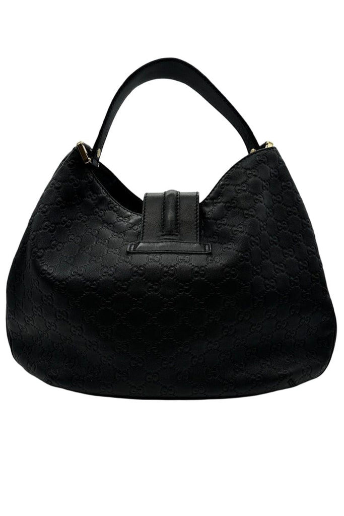 Gucci Black Leather Embossed Guccisima Vintage Hobo Bag