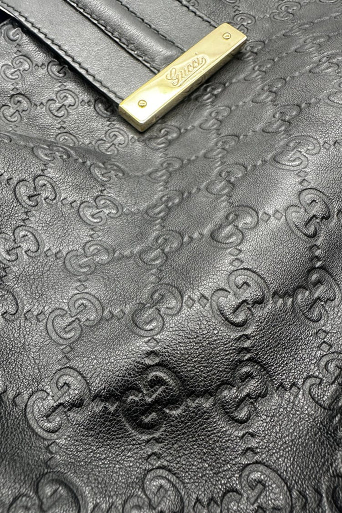 Gucci Black Leather Embossed Guccisima Vintage Hobo Bag