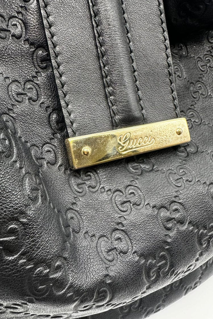 Gucci Black Leather Embossed Guccisima Vintage Hobo Bag