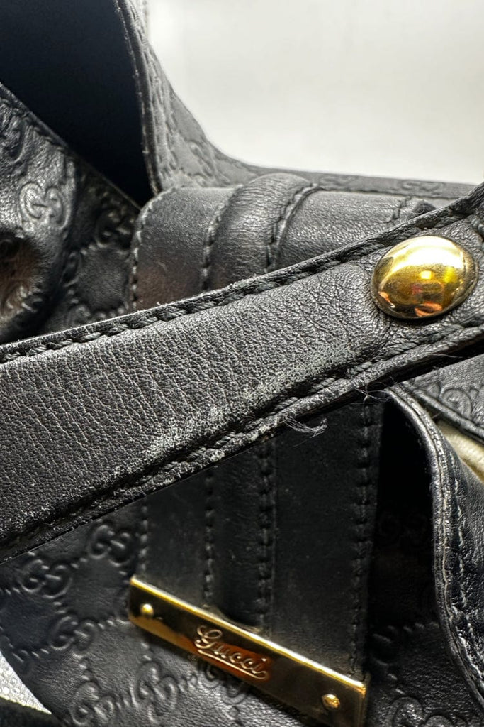 Gucci Black Leather Embossed Guccisima Vintage Hobo Bag