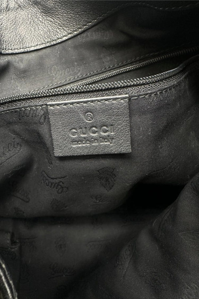 Gucci Black Leather Embossed Guccisima Vintage Hobo Bag
