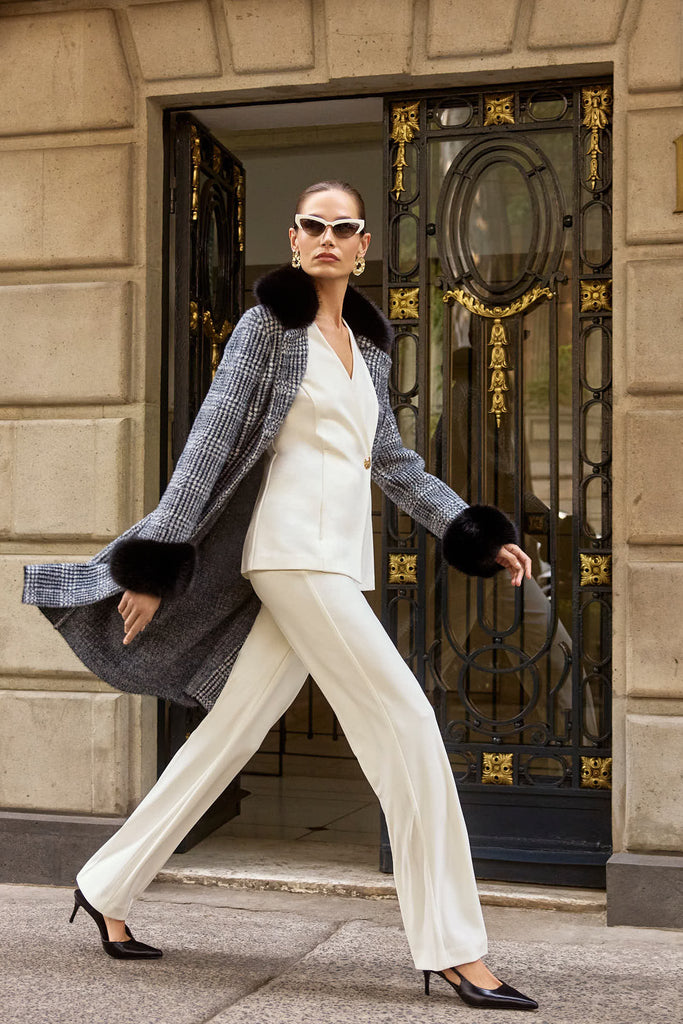 Plaid faux fur trim Coat