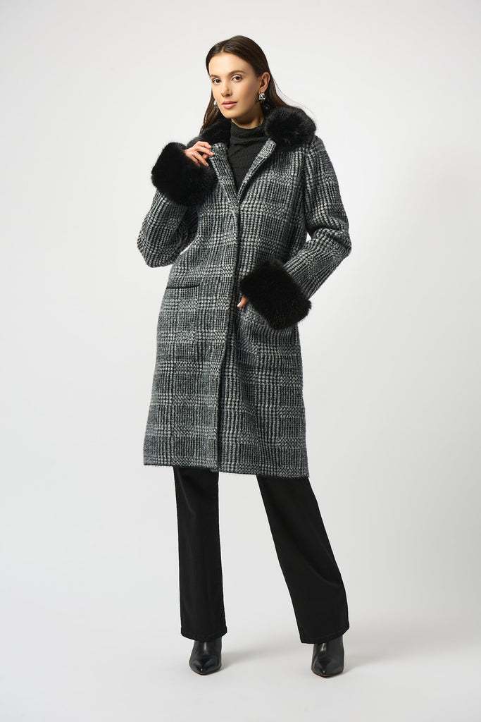 Plaid faux fur trim Coat