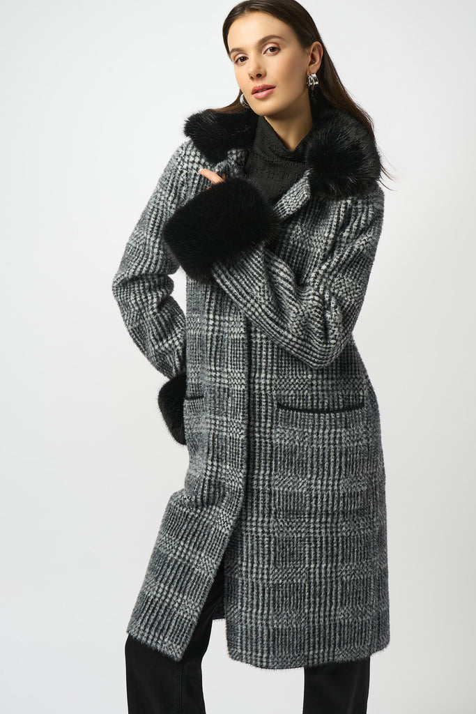 Plaid faux fur trim Coat