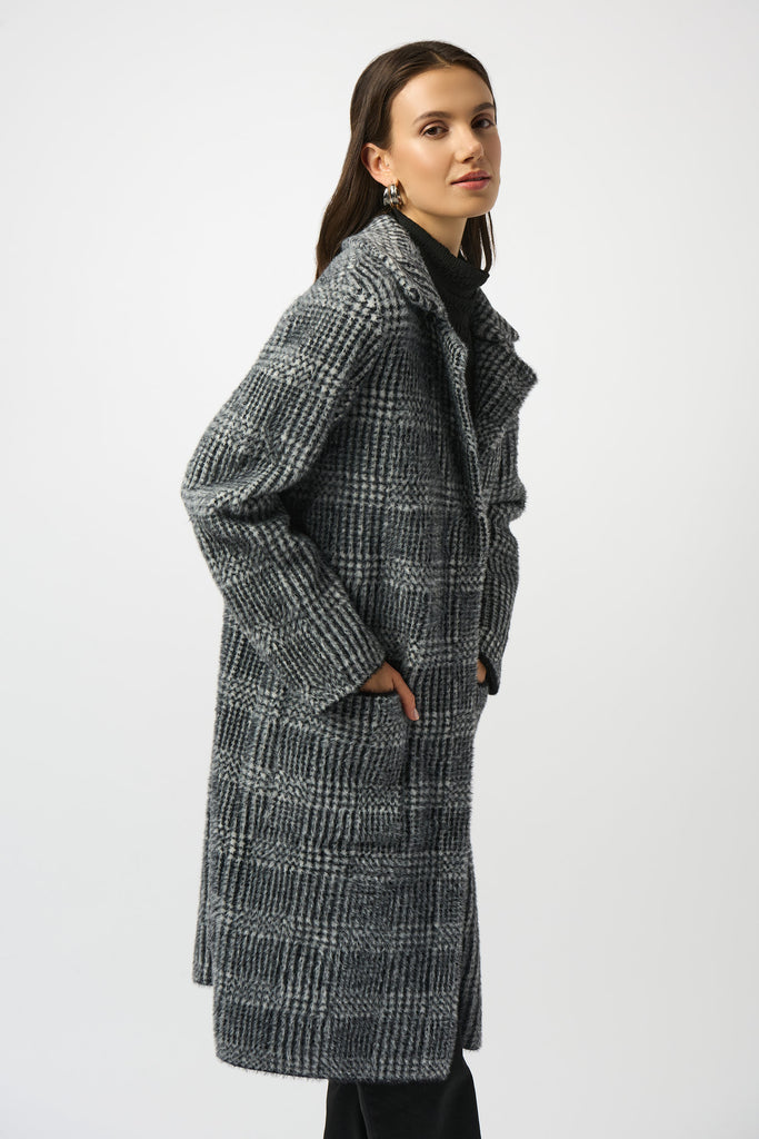Plaid faux fur trim Coat