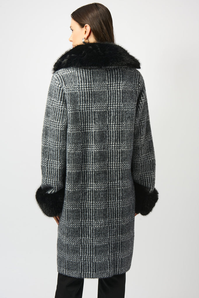 Plaid faux fur trim Coat