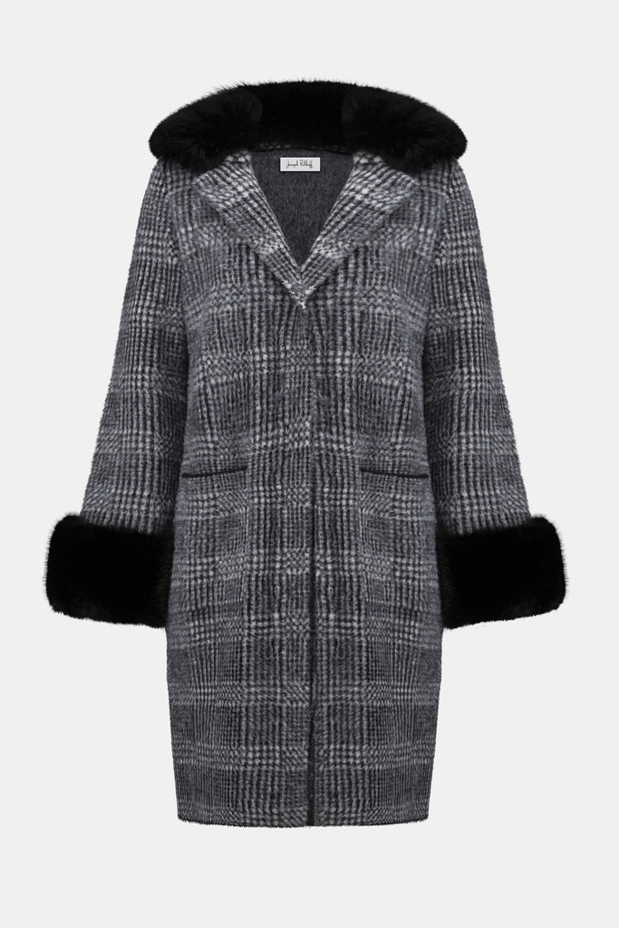 Plaid faux fur trim Coat