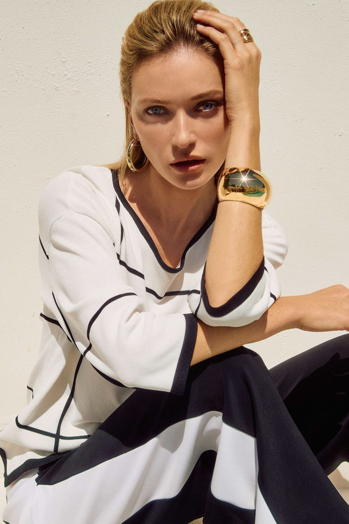 Blk trim piping knit Tunic