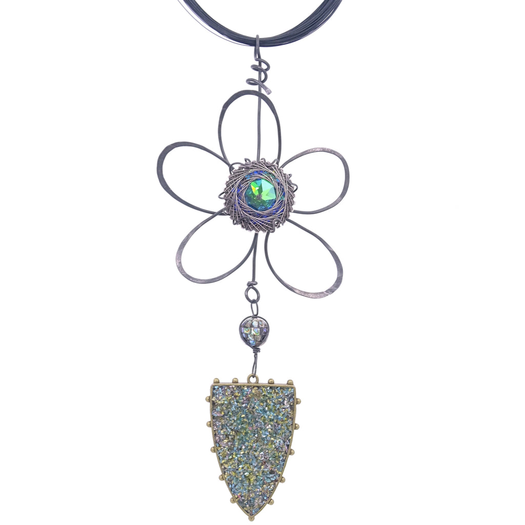 Teal Floral Bling Necklace