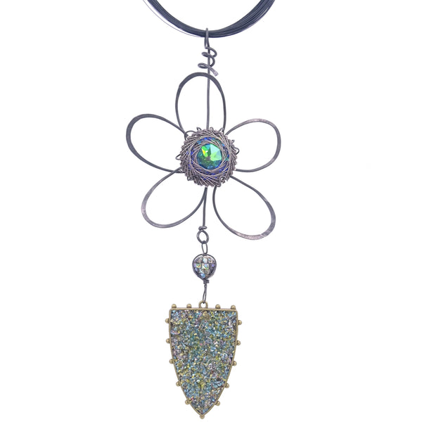 Teal Floral Bling Necklace