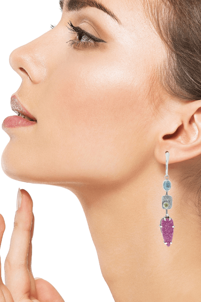Cobalto Calcite Druzy &amp; Gemstone Earrings