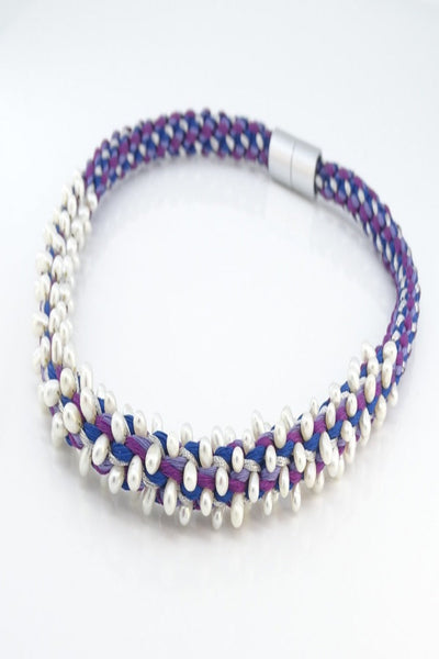 Pearl Sprinkles Blue & Fuschia Kumihimo Necklace