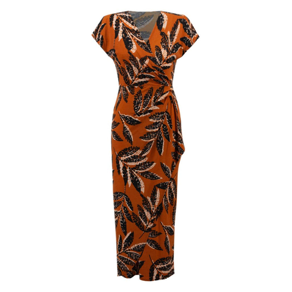 Brown Low Cut Dress With Side Slit