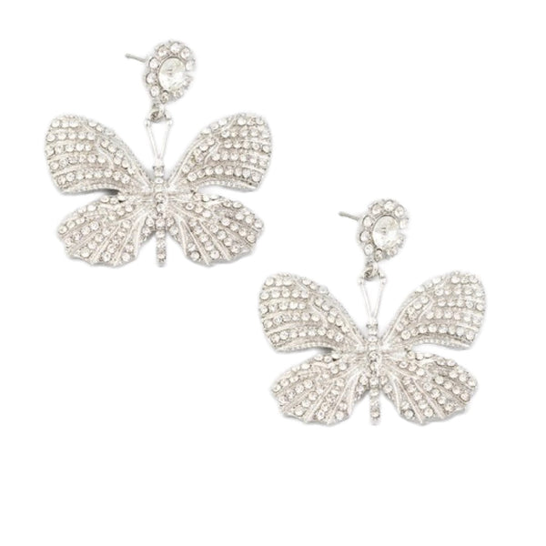 Silver and multicolored butterfly earrings