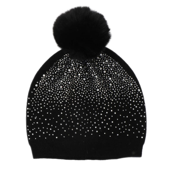Khzia Beanie with Pom Pom and Rhinestones