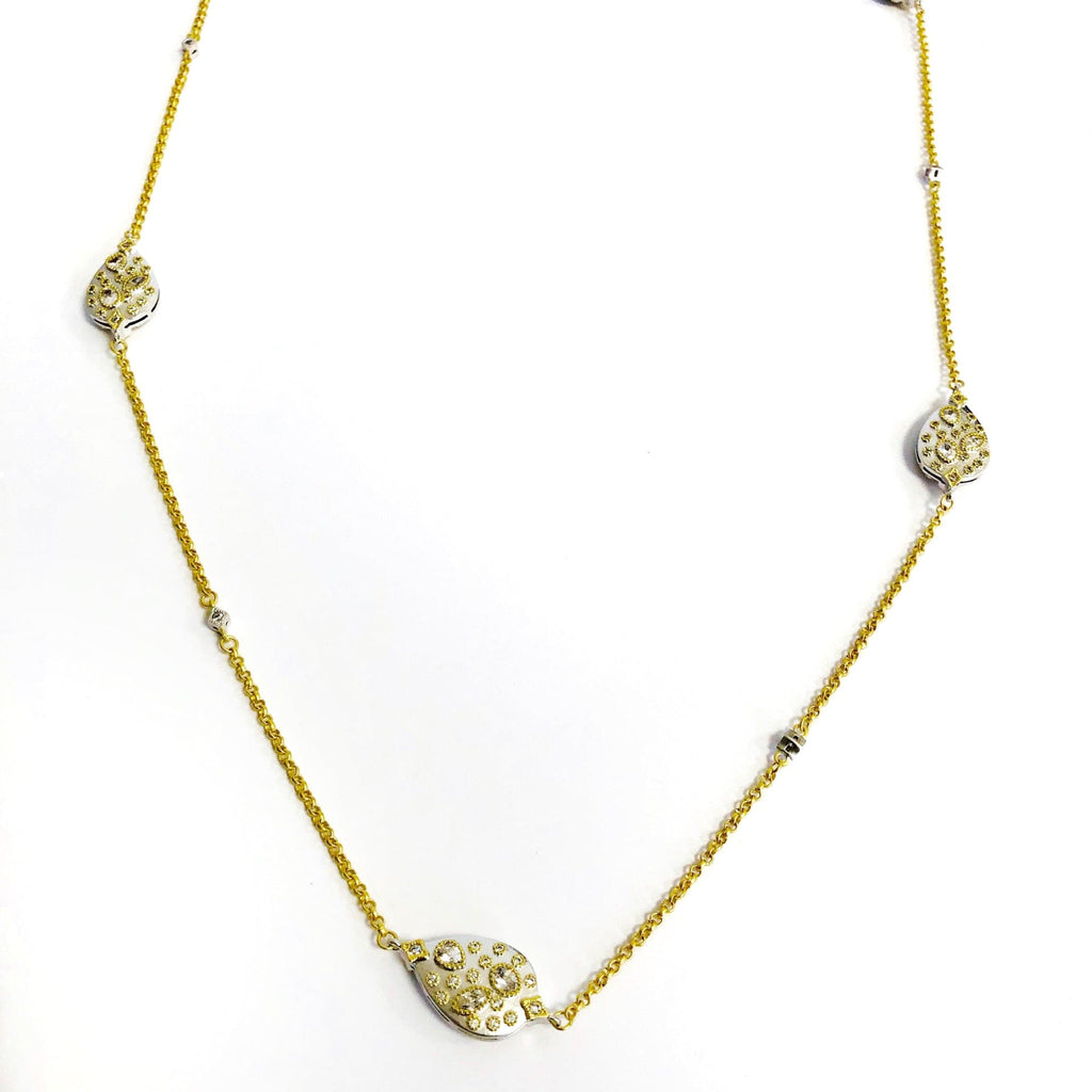 Long Necklace with Crystal Embedded Teardrops- Gold