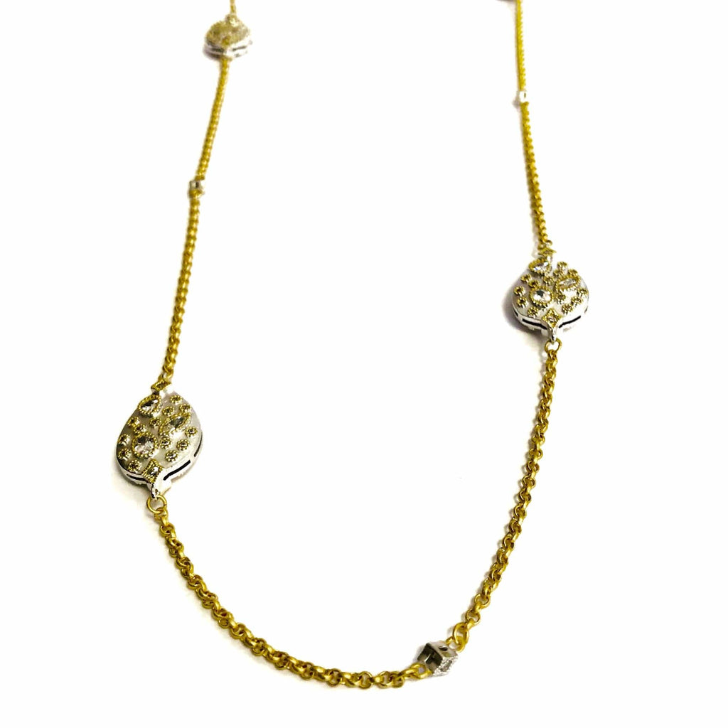Long Necklace with Crystal Embedded Teardrops- Gold